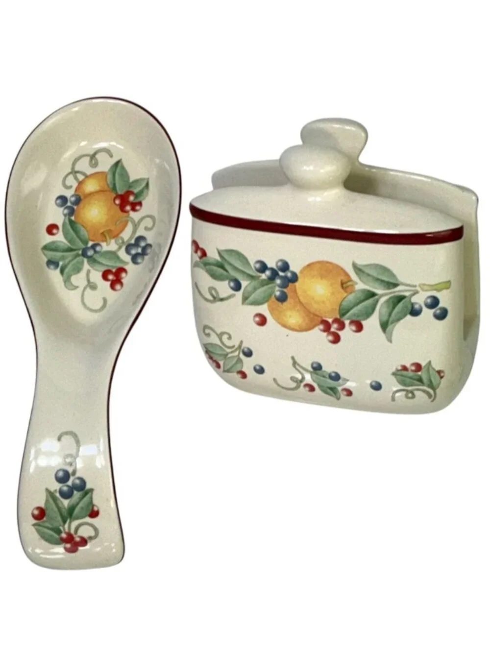Vintage Spoon Rest Napkin Holder Corelle Coordinates ABUNDANCE Fruit Jay Import
